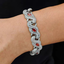 Cargar imagen en el visor de la galería, Pulsera Cubana Ojo Carmesí Plata Ley 925-Moissanitas