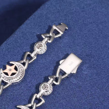 Cargar imagen en el visor de la galería, Cadena Luna Estrella Plata Ley 925-Moissanitas 45cm