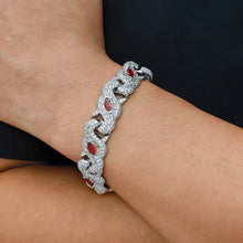 Cargar imagen en el visor de la galería, Pulsera Cubana Ojo Carmesí Plata Ley 925-Moissanitas