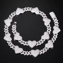 Cargar imagen en el visor de la galería, Cadena Cubana Corazones Plata ley 925-Moissanitas