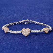 Cargar imagen en el visor de la galería, Pulsera Tennis Corazones Plata Ley 925-Moissanitas