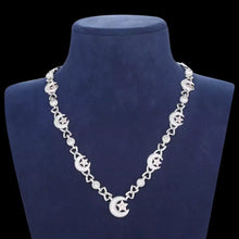 Cargar imagen en el visor de la galería, Cadena Luna Estrella Plata Ley 925-Moissanitas 45cm