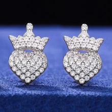 Cargar imagen en el visor de la galería, Aretes Corona Corazón Plata Ley 925-Moissanitas
