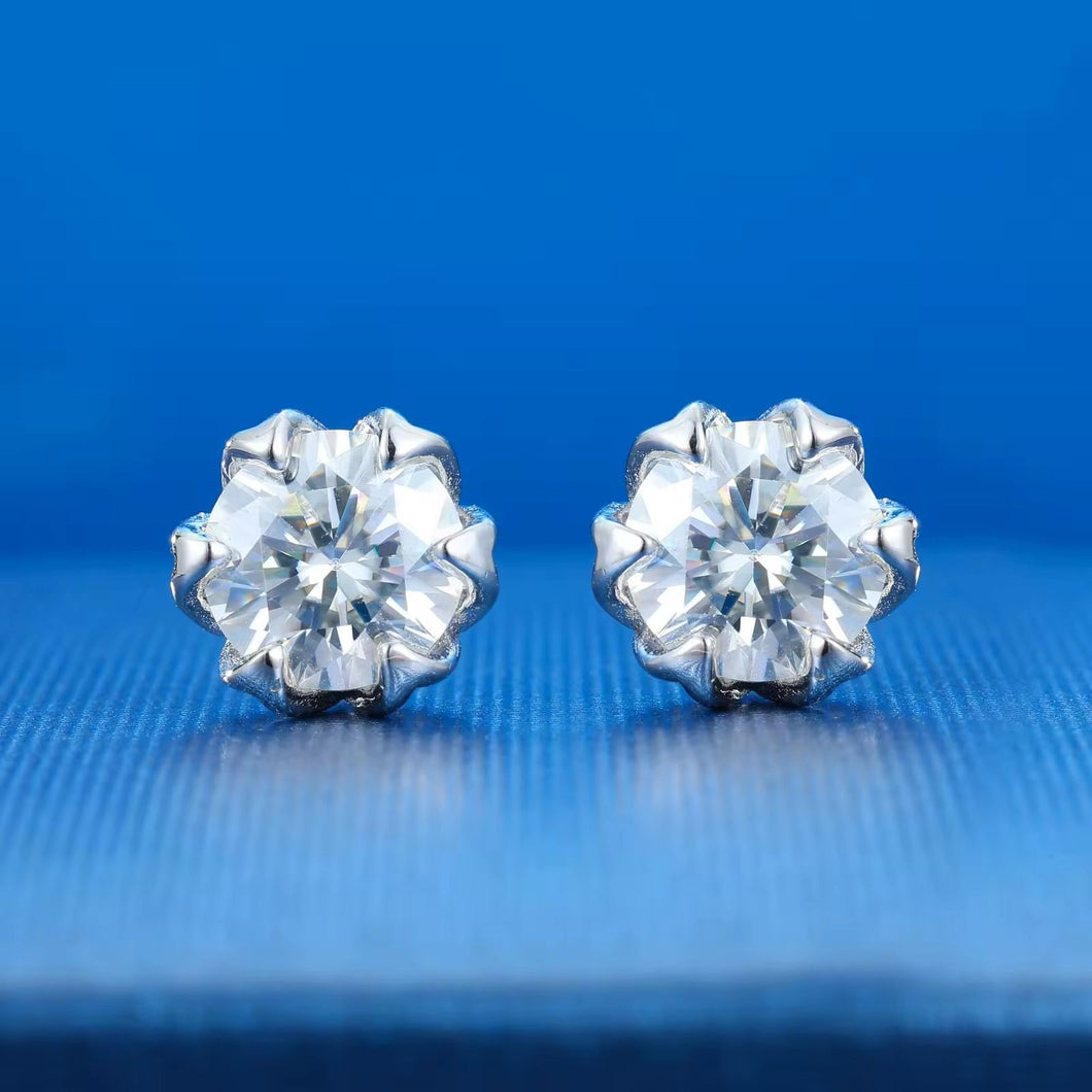 Topitos Flor Moissanitas-Plata Ley 925