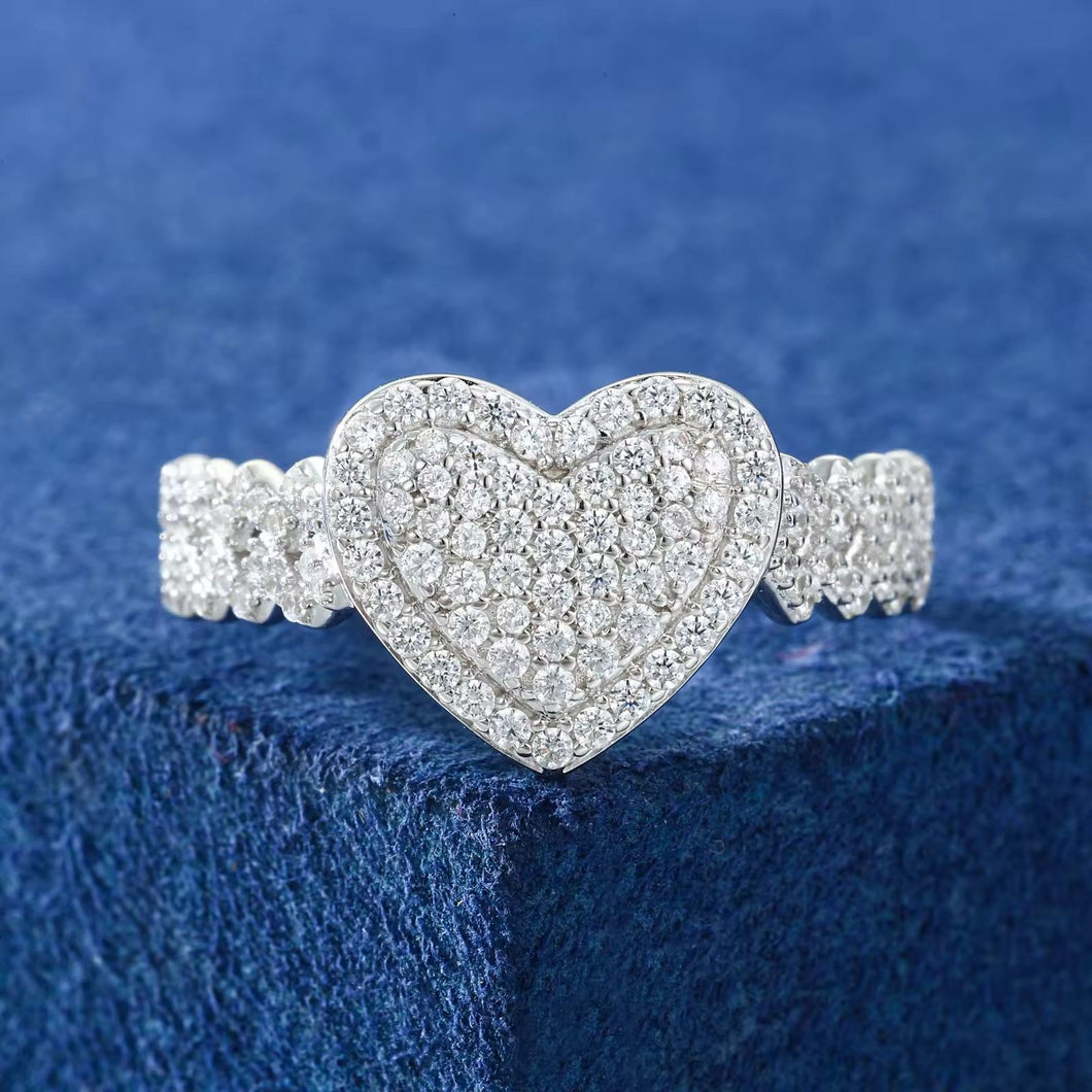 Anillo Corazón Moissanitas-Plata Ley 925