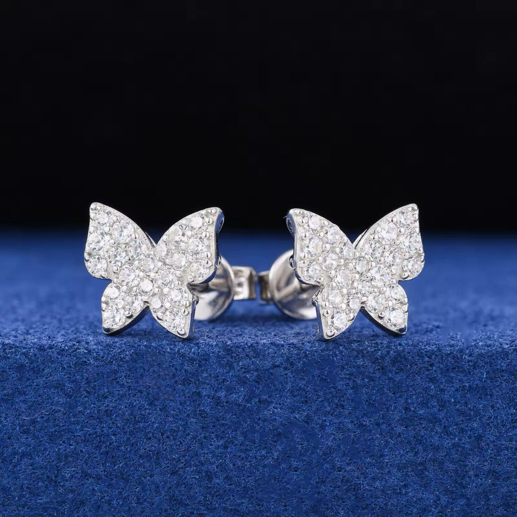 Aretes Mariposa Moissanitas-Plata ley 925