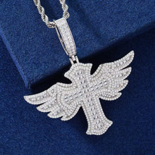 Cargar imagen en el visor de la galería, Dije Cruz Alas Moissanitas-Plata Ley 925
