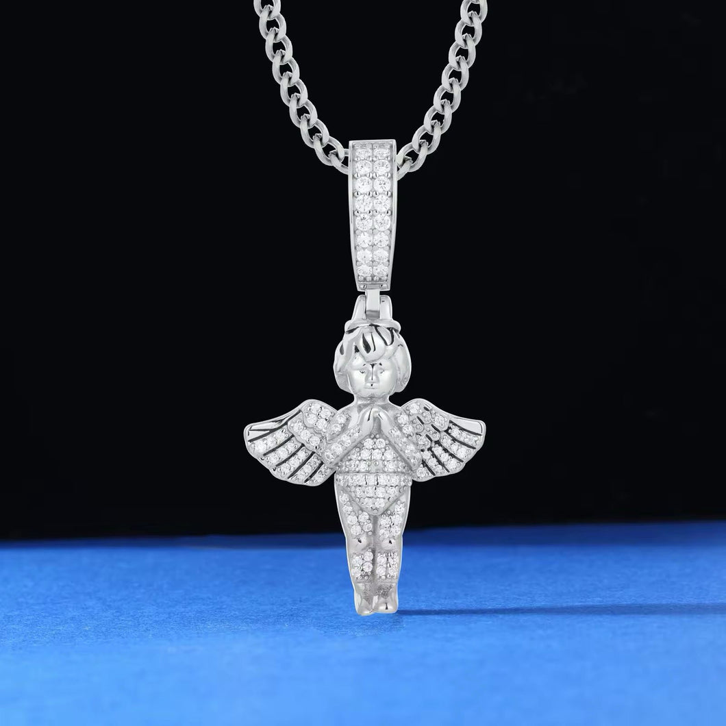Dije Ángel Plata Ley 925-Moissanitas