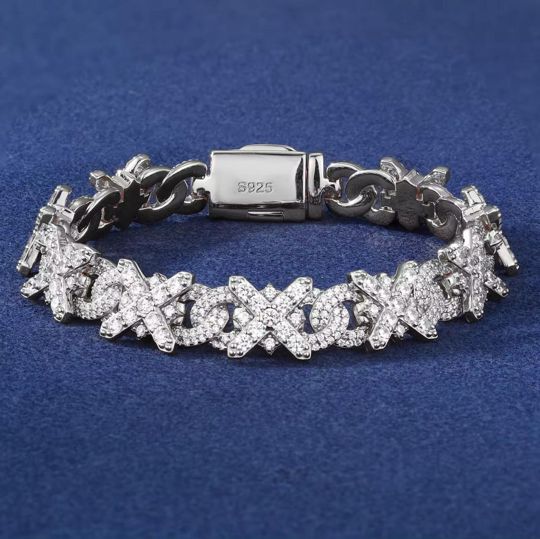 Pulsera Cubana Púas Moissanitas-Plata Ley 925