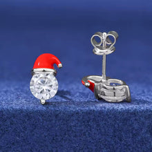 Cargar imagen en el visor de la galería, Aretes Gorro navidad Plata Ley 925-Moissanitas
