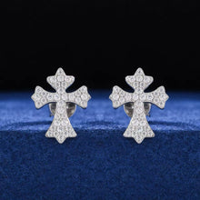 Cargar imagen en el visor de la galería, Aretes Cruz Plata Ley 925-Moissanitas

