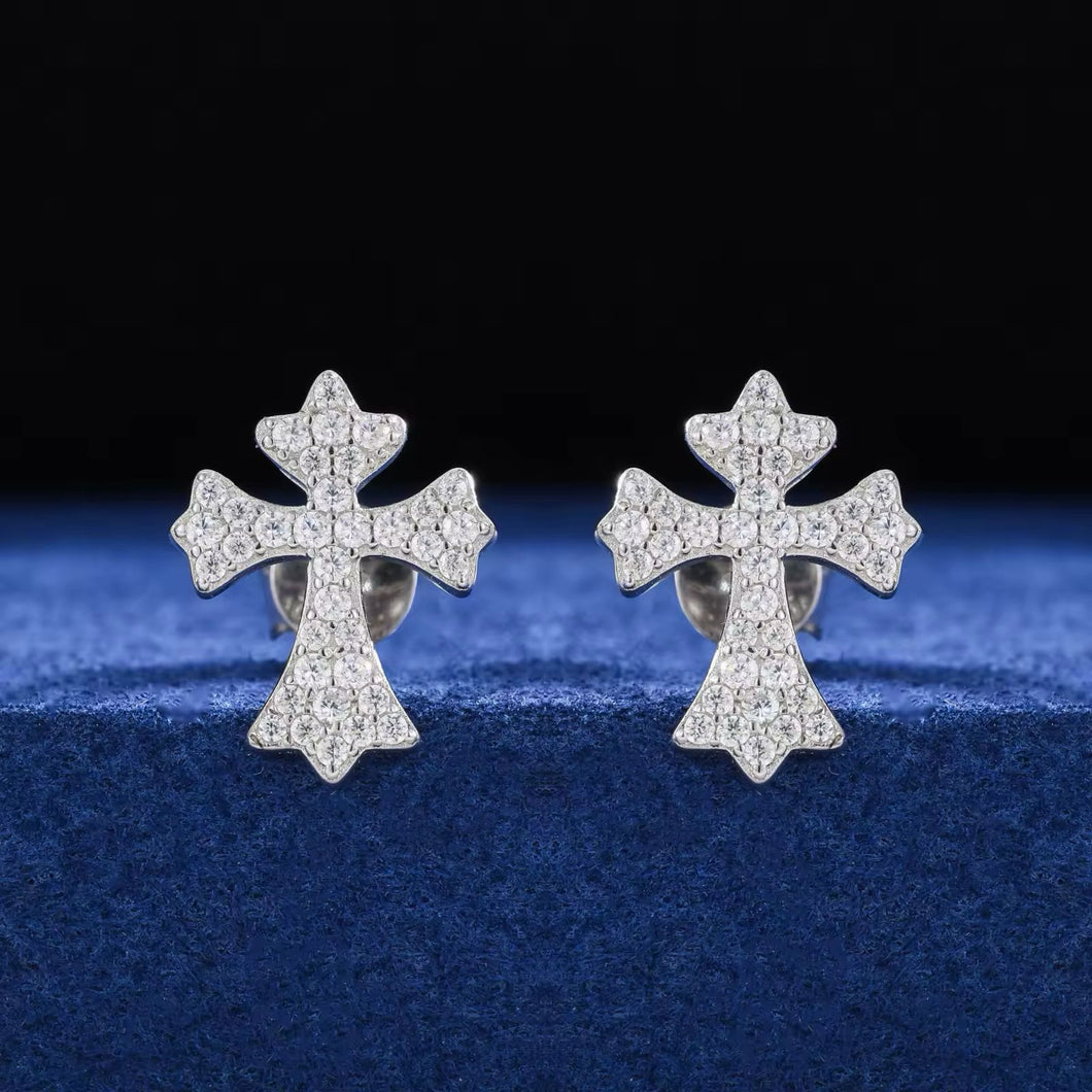 Aretes Cruz Plata Ley 925-Moissanitas