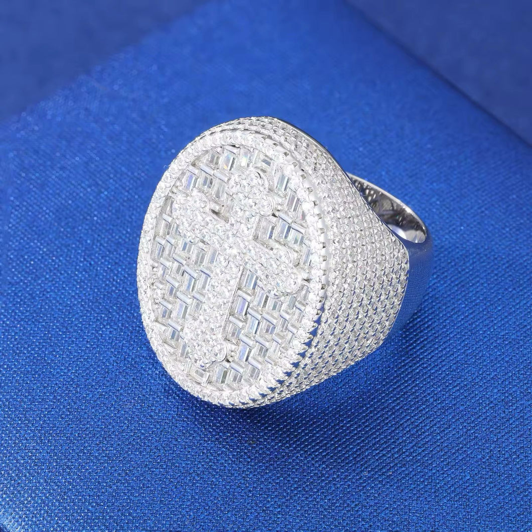 Anillo Cruz Plata Ley 925-Moissanitas