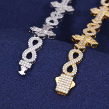 Cargar imagen en el visor de la galería, Pulsera Cubana Infinitos+Cruces Moissanita-Plata Ley 925 15mm
