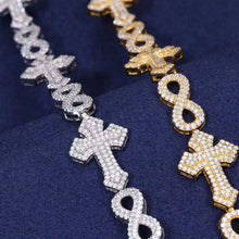 Cargar imagen en el visor de la galería, Pulsera Cubana Infinitos+Cruces Moissanita-Plata Ley 925 15mm
