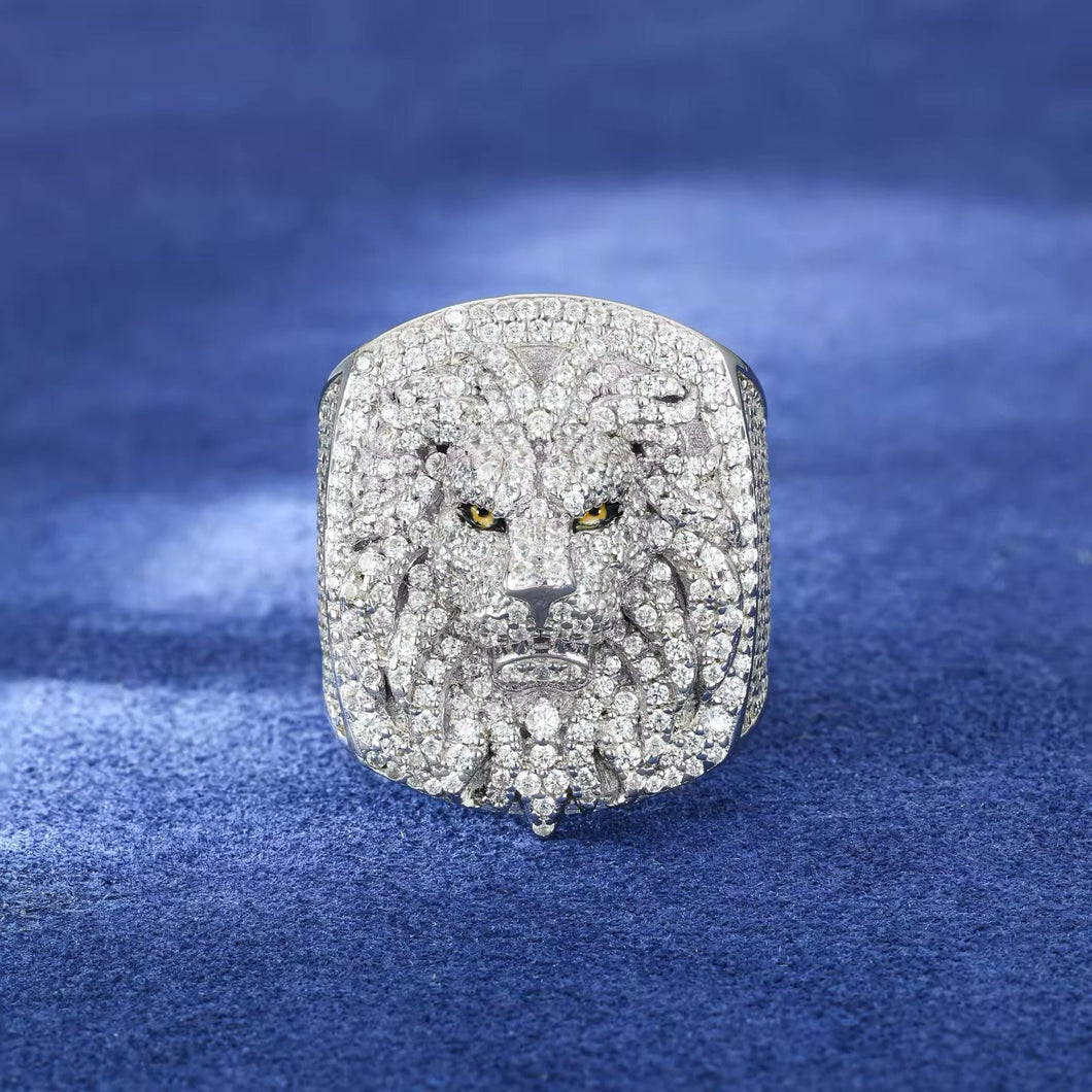 Anillo Rostro León Plata Ley 925-Moissanitas