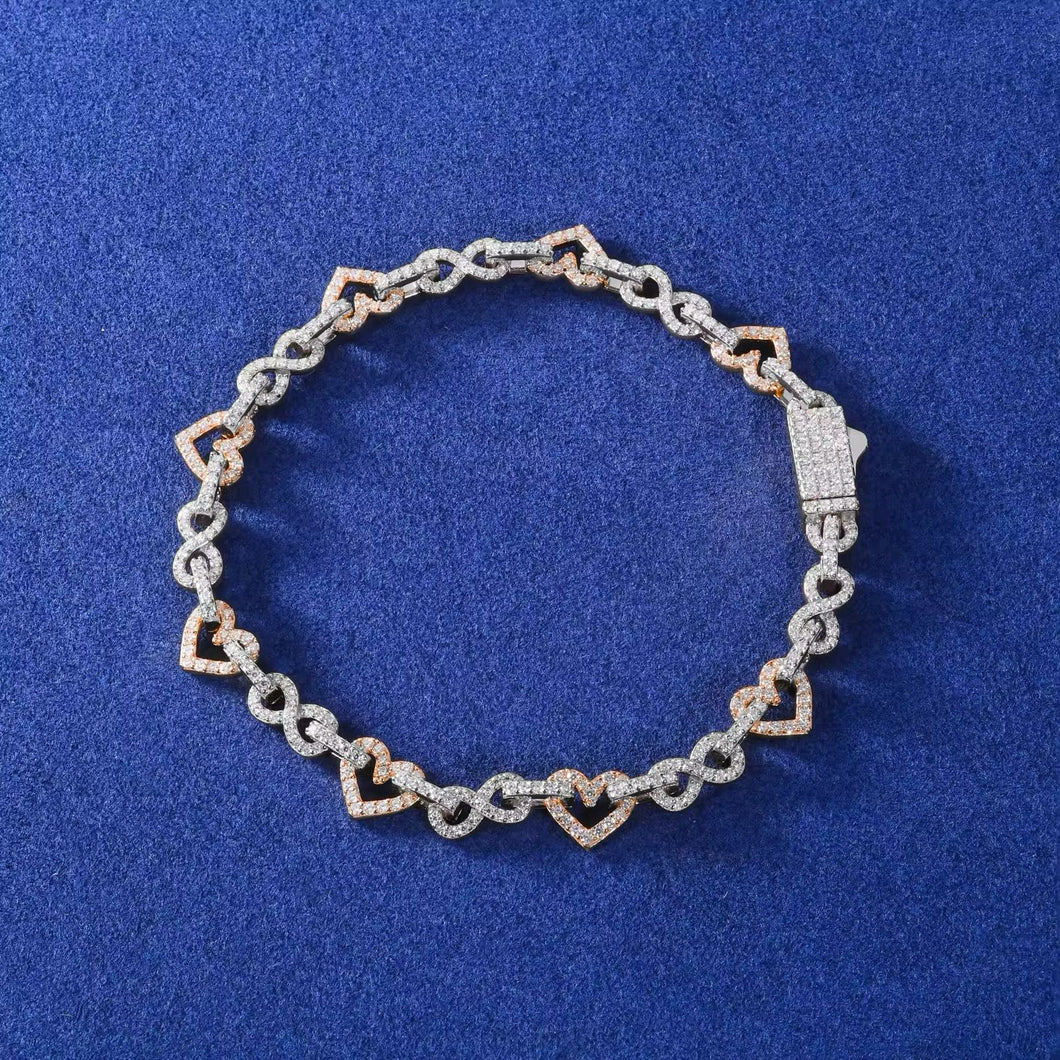 Pulsera Corazón-Infinito Plata Ley 925-Moissanitas