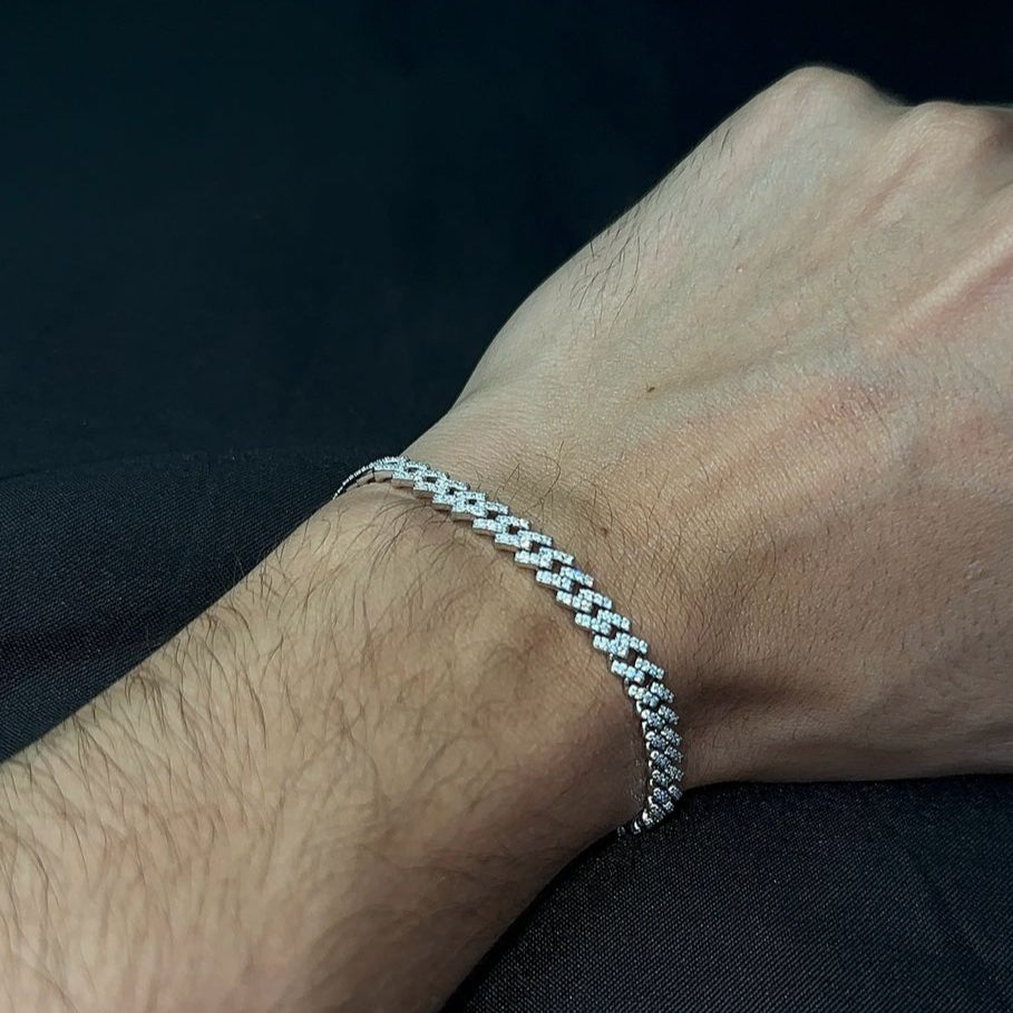 Pulsera Cubana Miami Plata Ley 925-Moissanitas