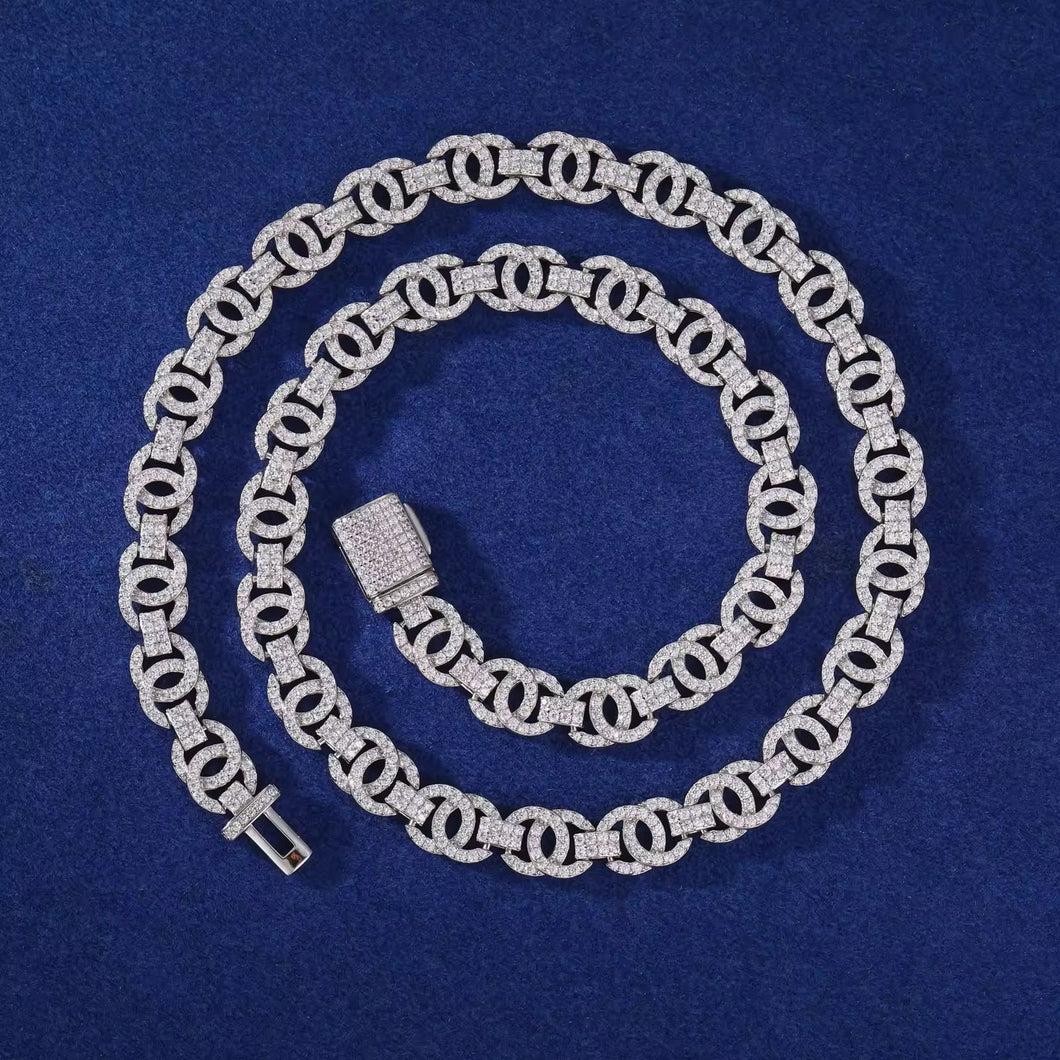 Cadena Cubana Moissanitas-Plata Ley 925 45cm x 10mm
