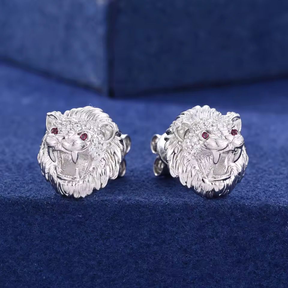 Aretes León Plata Ley 925-Moissanitas