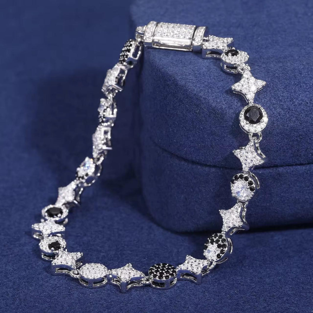 Pulsera Luna-Estrella Moissanitas-Plata Ley 925