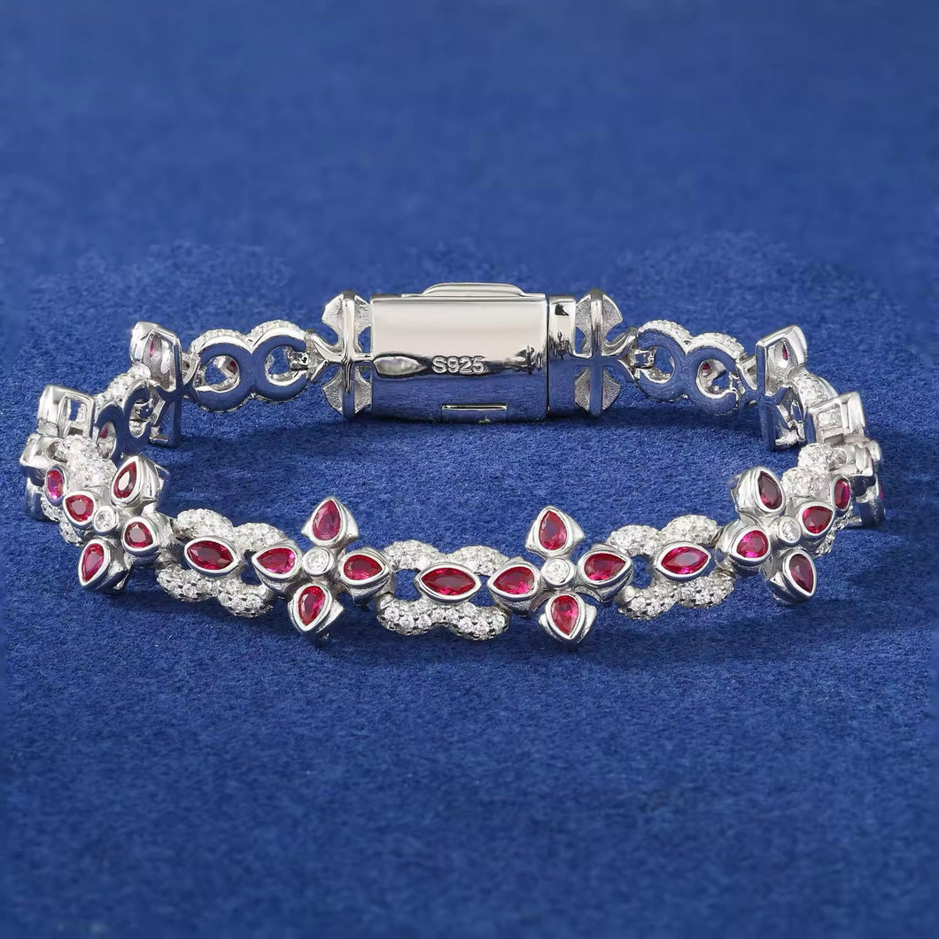 Pulsera cubana 4 puntas Moissanitas-Plata Ley 925