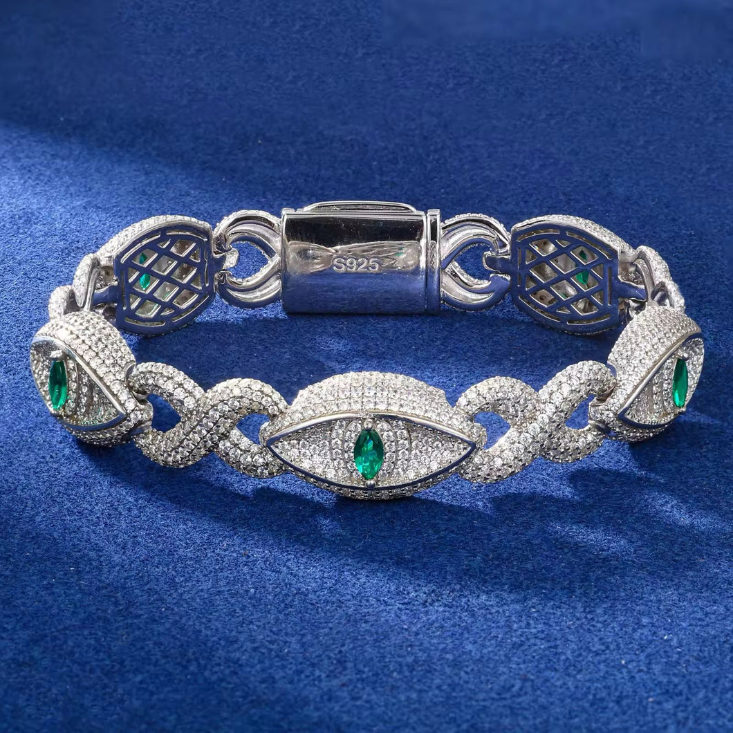 Pulsera Ojo Moissanitas-Plata Ley 925