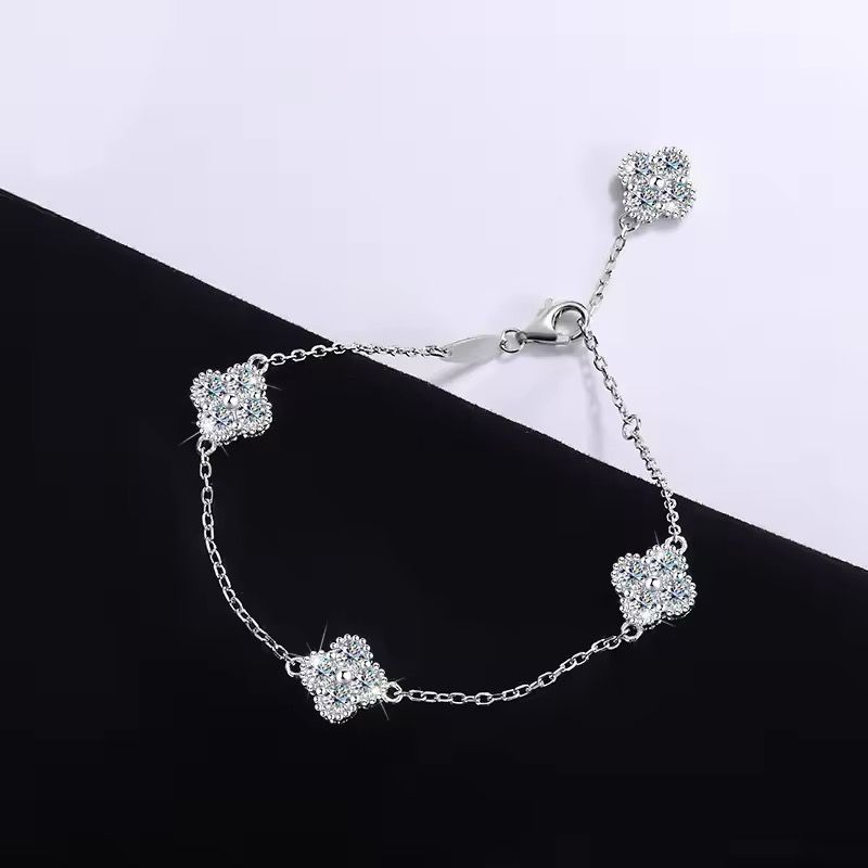 Pulsera tréboles Plata Ley 925-Moissanitas
