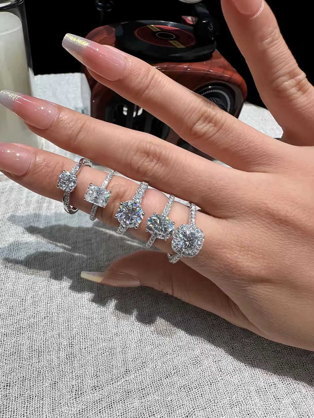Anillos Solitarios Dama Moissanitas-Plata Ley 925