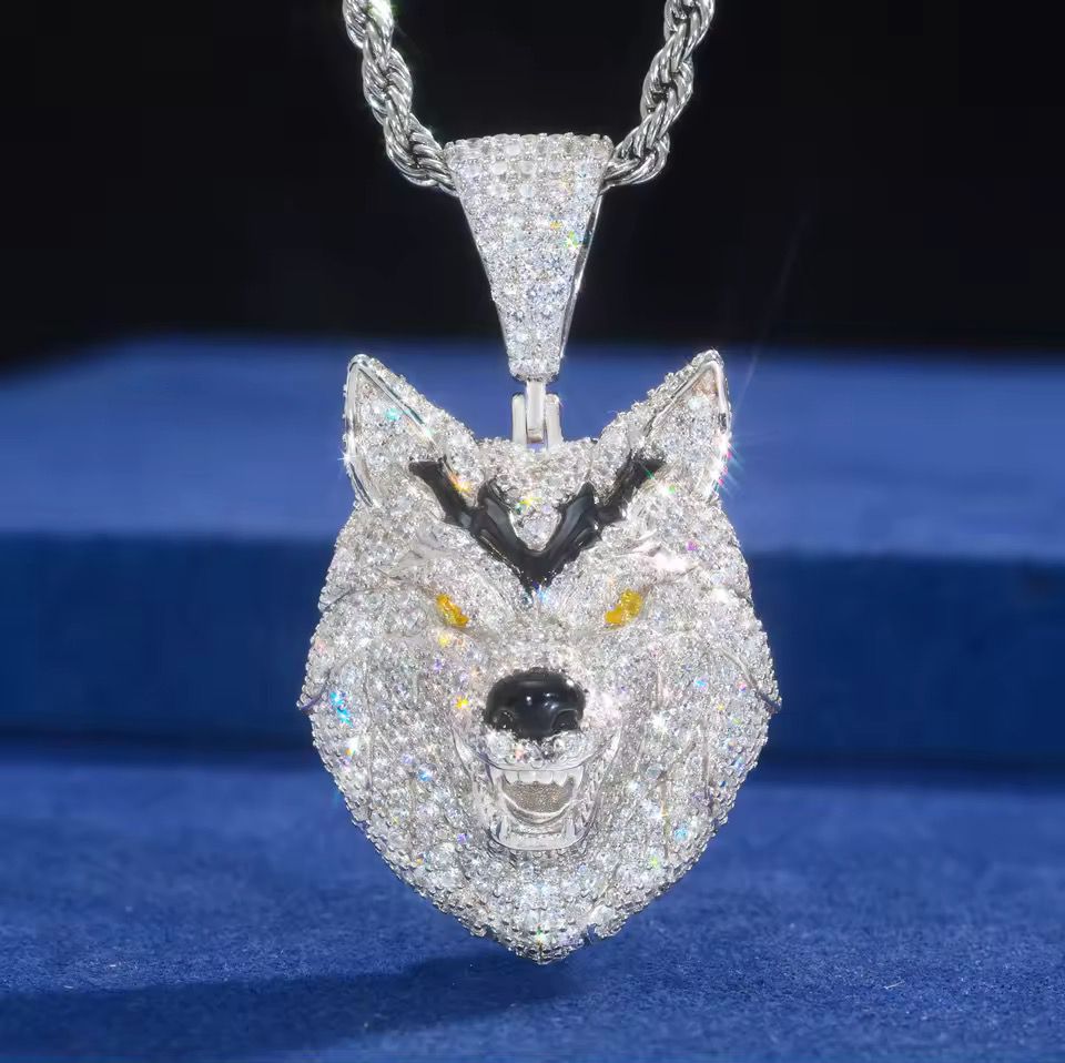 Dije Lobo Plata Ley 925-Moissanitas