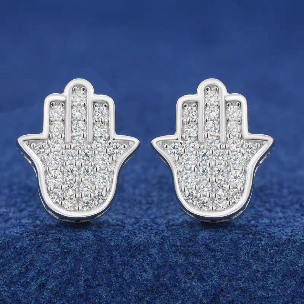 Aretes Mano Moissanitas-Plata Ley 925