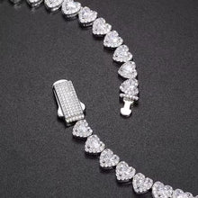 Cargar imagen en el visor de la galería, Cadena Tennis Corazones Plata Ley 925-Moissanitas
